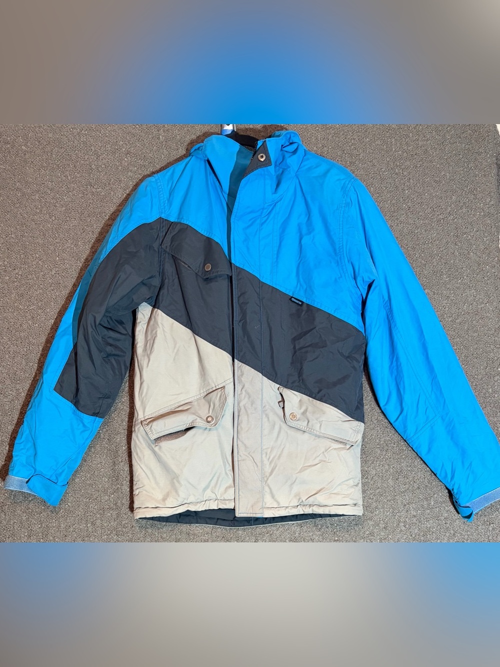Men's Colorblock Hooded Windbreaker Jacket in Blue, Black & Cream